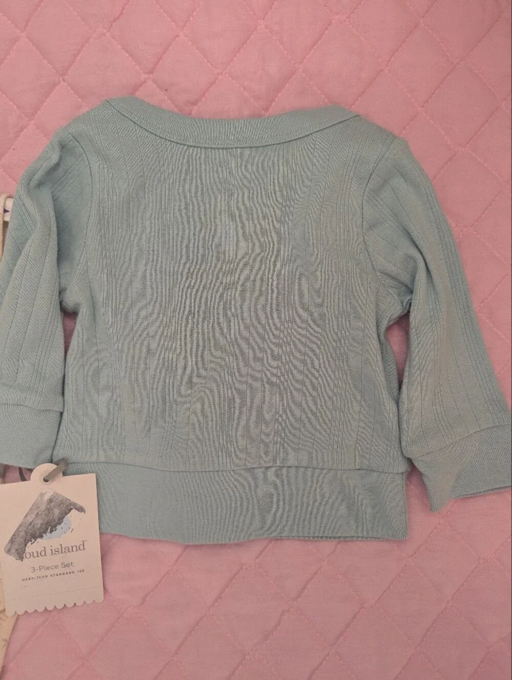 cloud island Light Blue Knit Pajama Set with Sheep Accent